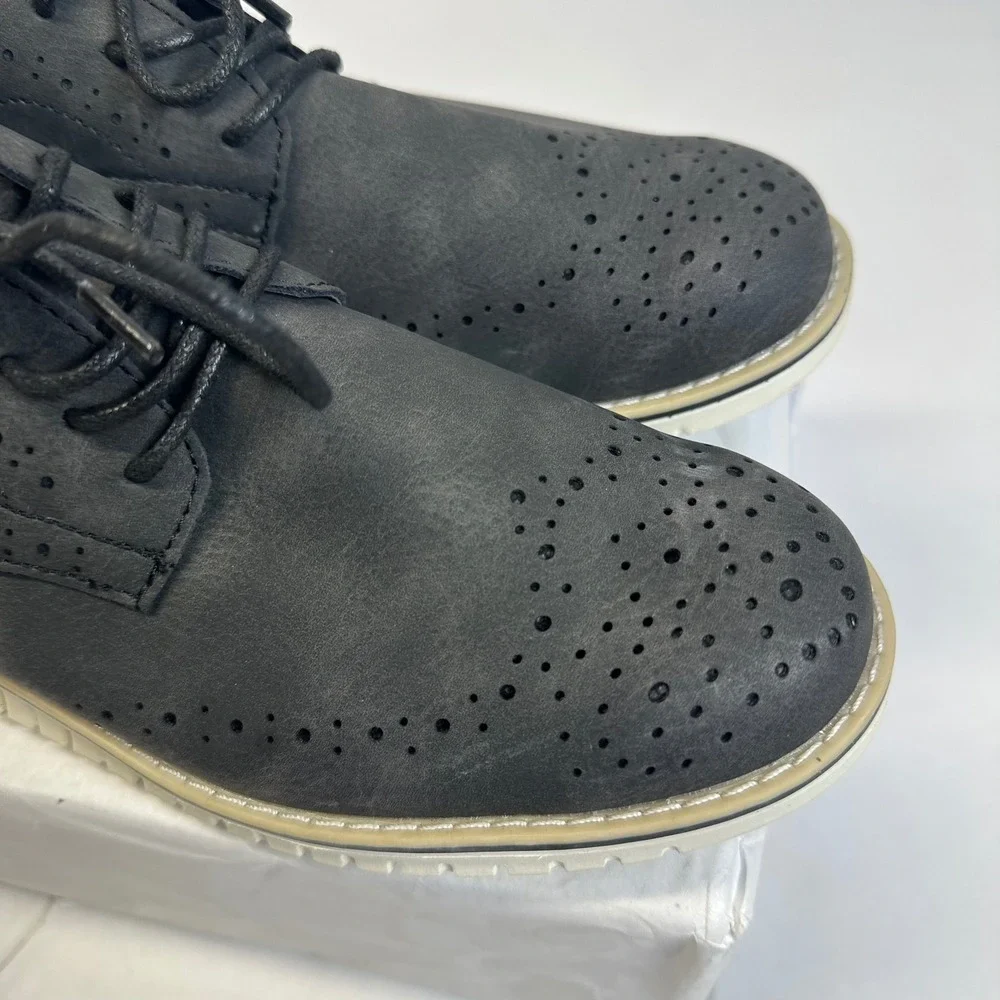Steve Madden BMAT Mens Black Wingtip Brogue Oxford Shoes Contrast Lug Sole Sz 6